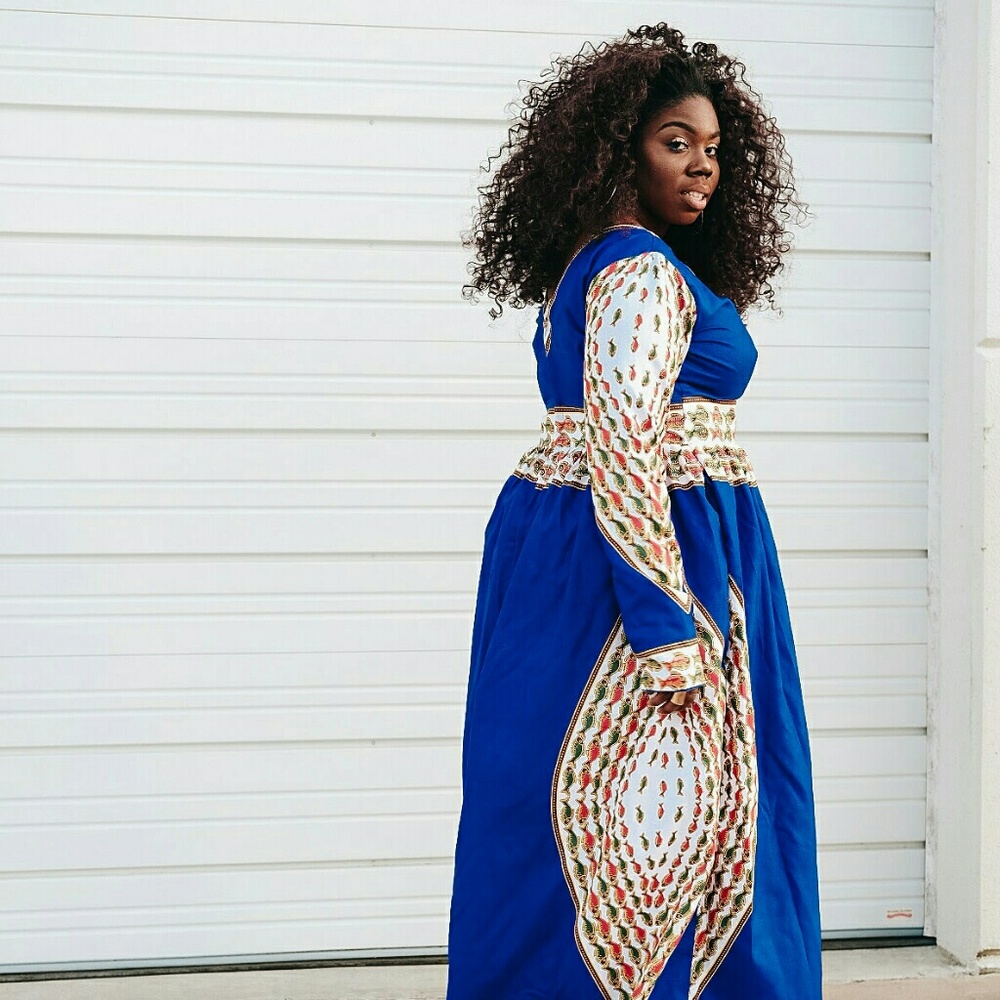 Women African ankara print long sleeve maxi dress